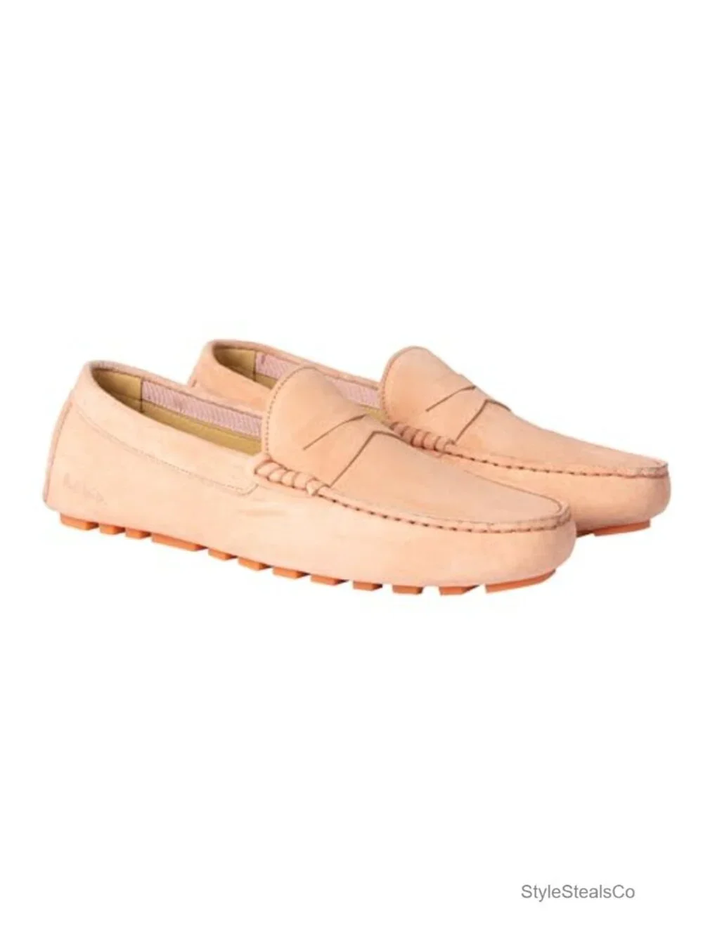 Penny Loafer Style Suede Loafers, Embossed Logo, Grooved Sole